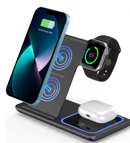 3 In 1 LED Fast Wireless Charger Stand Foldable Charging Station